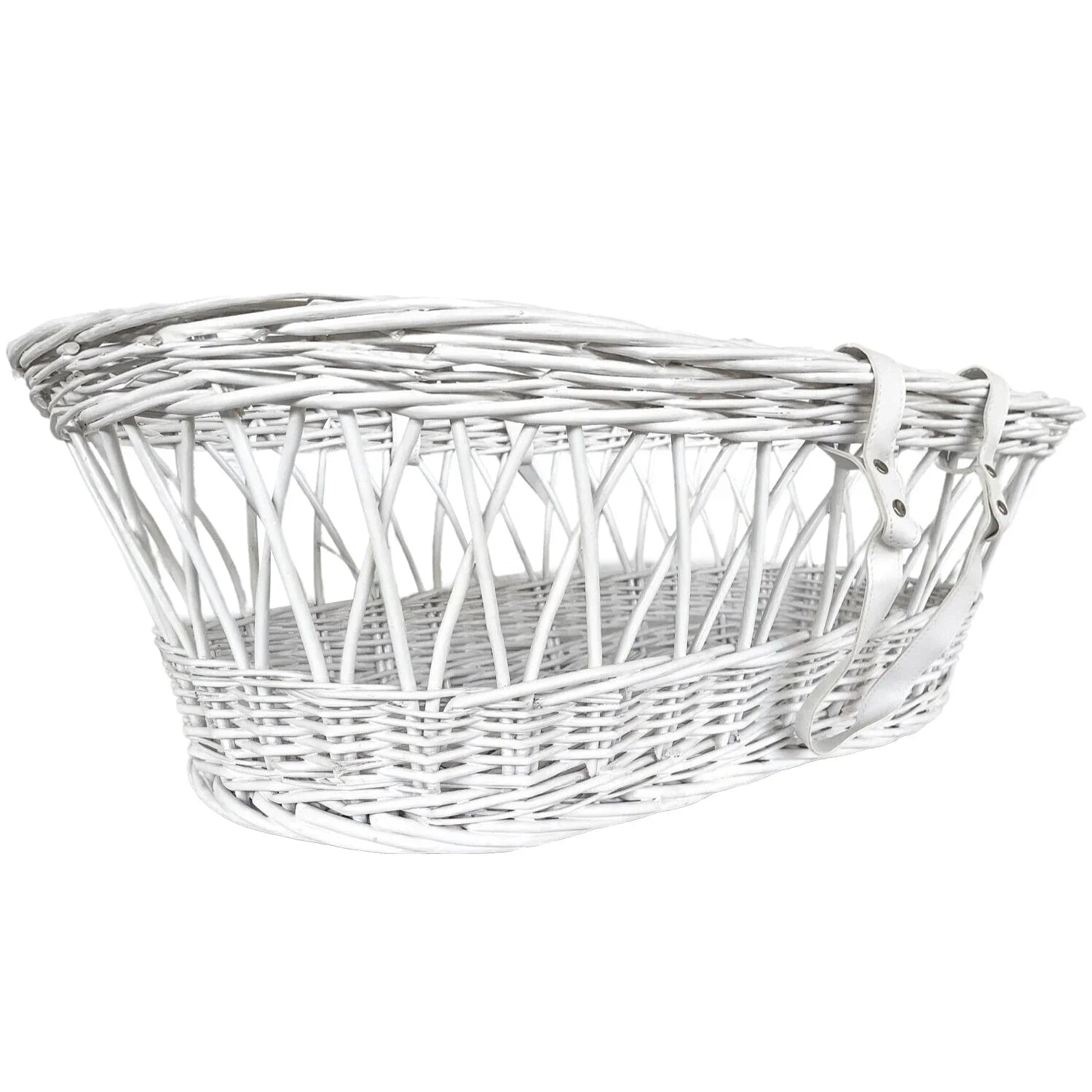 Wicker Moses Basket with leather look handle