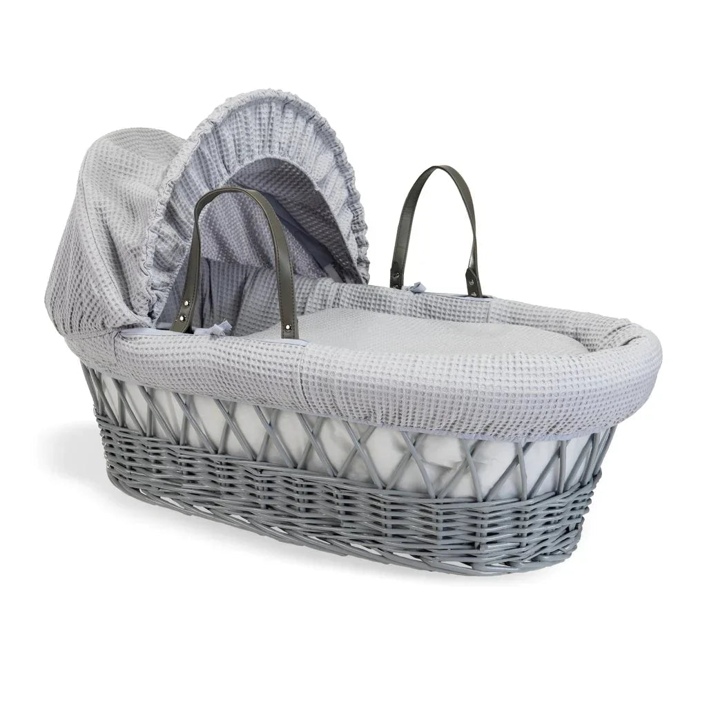 Wicker Moses Basket with leather look handle